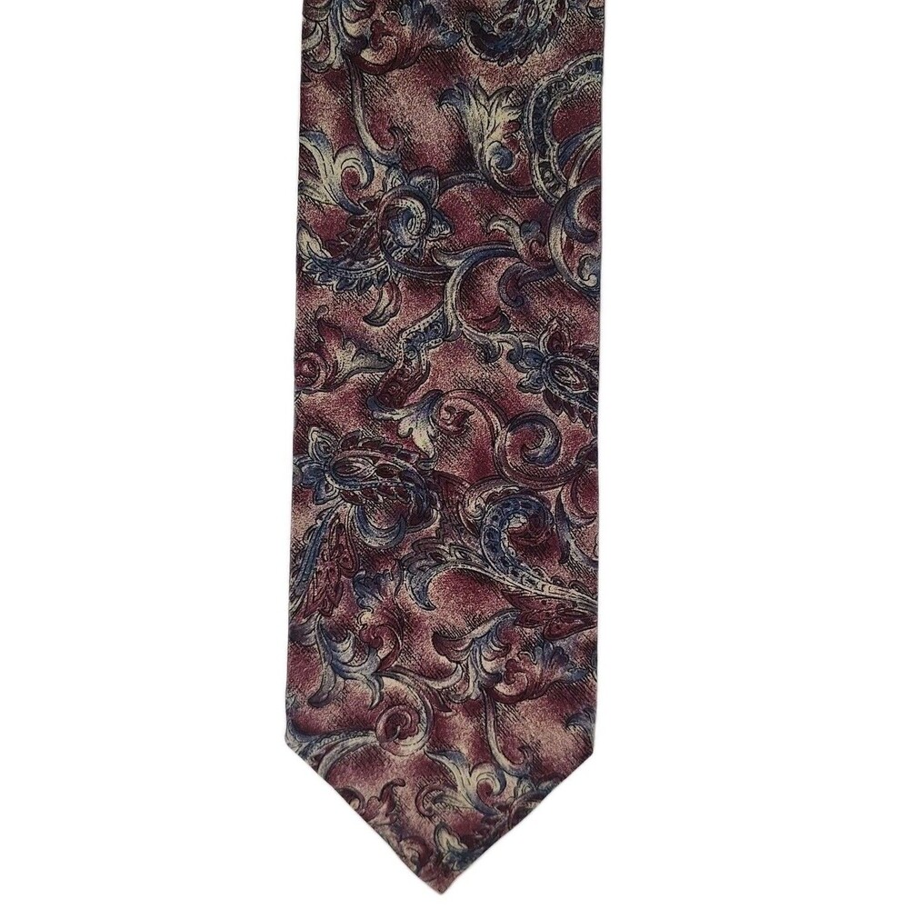 Karl Lagerfeld Tie 100% Silk Made In USA 59"x3.75" Burgundy Mauve Blue Paisley